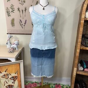Vintage 90s Y2K Ombre Denim Jean Skirt Coastal Granddaughter Cowgirl Boho M 8